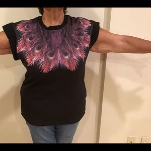 Pinko Sweat Top One Size Contrast Front Feathers Print XL-1X